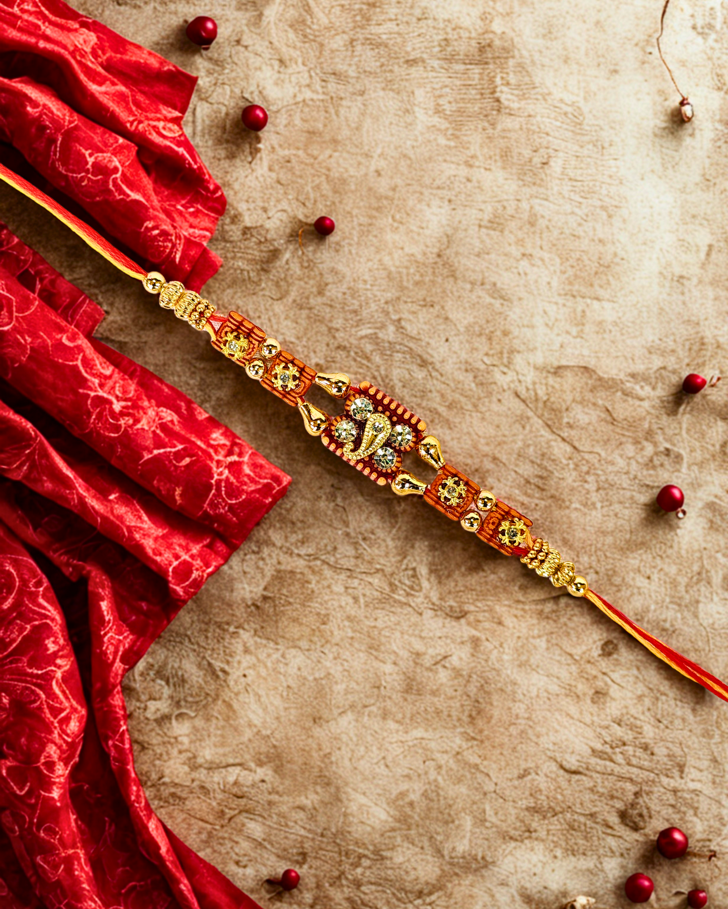 Mooi Designer Rakhi 4 pc Set for Brothers with Kumkum and Chawal Pack Combo Set