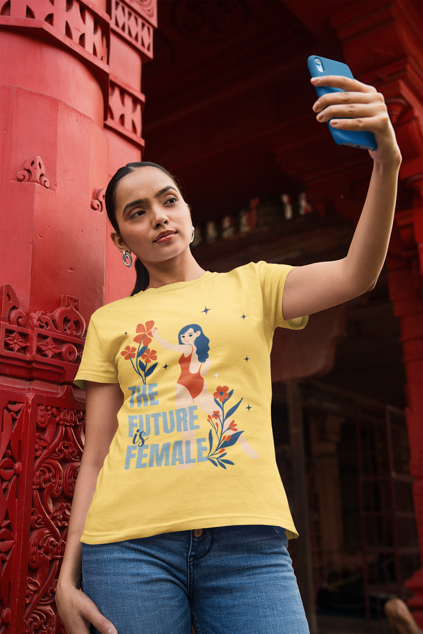 Noir Petal | Women's Minimalist Classic Tee | Everyday Fit with Monochrome Floral Detail