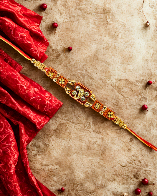 Mooi Designer Rakhi 4 pc Set for Brothers with Kumkum and Chawal Pack Combo Set