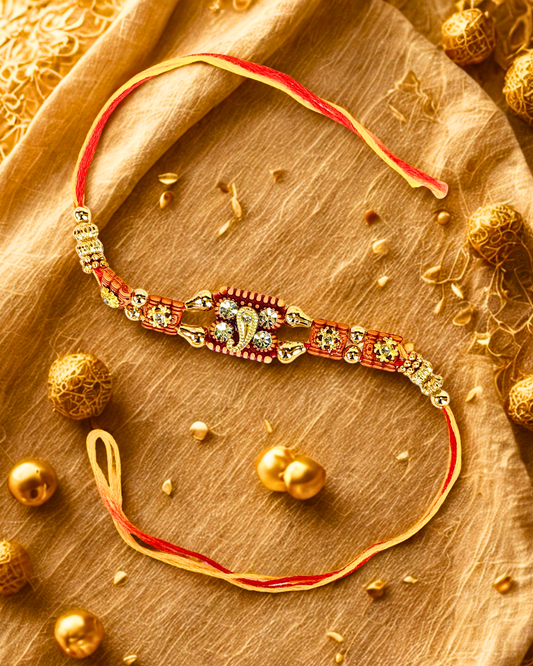 Mooi Designer Rakhi 4 pc Set for Brothers with Kumkum and Chawal Pack Combo Set